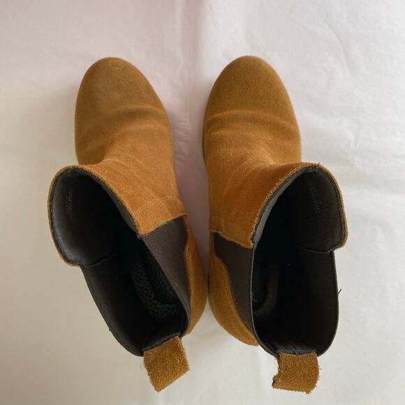 Avellini Suede Chelsea Boots Size 37 or 6.5 Cognac Tan Leather Chunky Heel - Picture 5 of 14